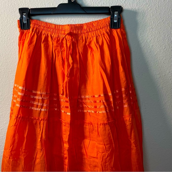 HIGHNESS NYC Women OS Beach Breeze Cotton Solid Orange Ruffle Maxi Skirt - Picture 3 of 12